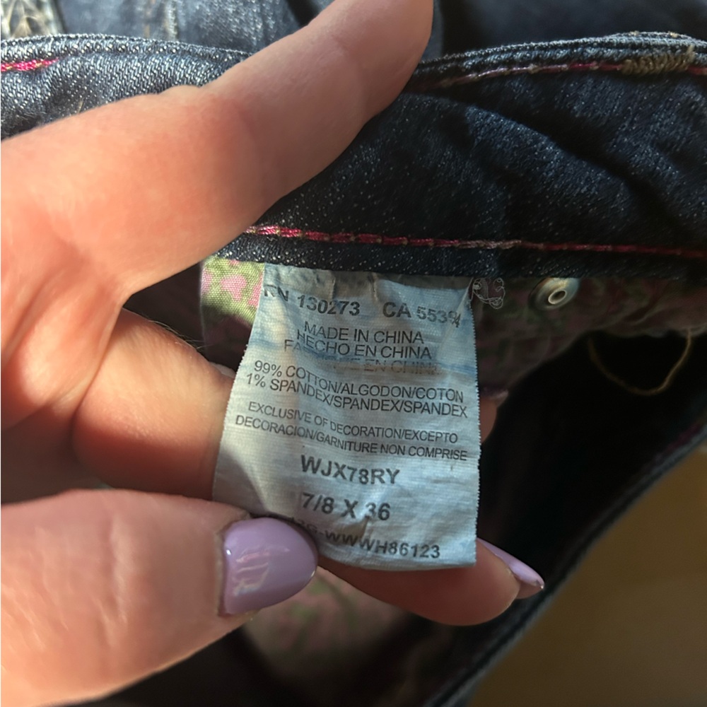 Dark Wash Jeans with Pink Topstitching